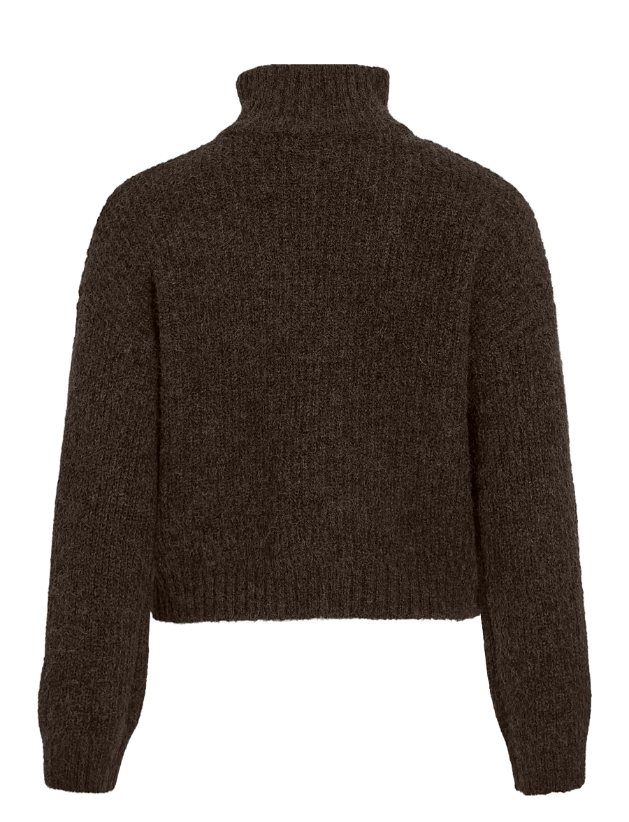 Vila - VIGLEEBA HIGH NECK L/S RIB KNIT TOP - džemperi ar augstu apkakli - coffee bean - 2
