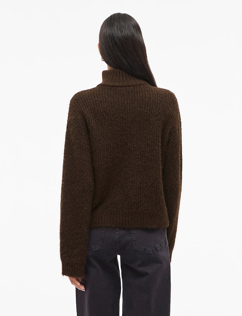 Vila - VIGLEEBA HIGH NECK L/S RIB KNIT TOP - polotröjor - coffee bean - 3