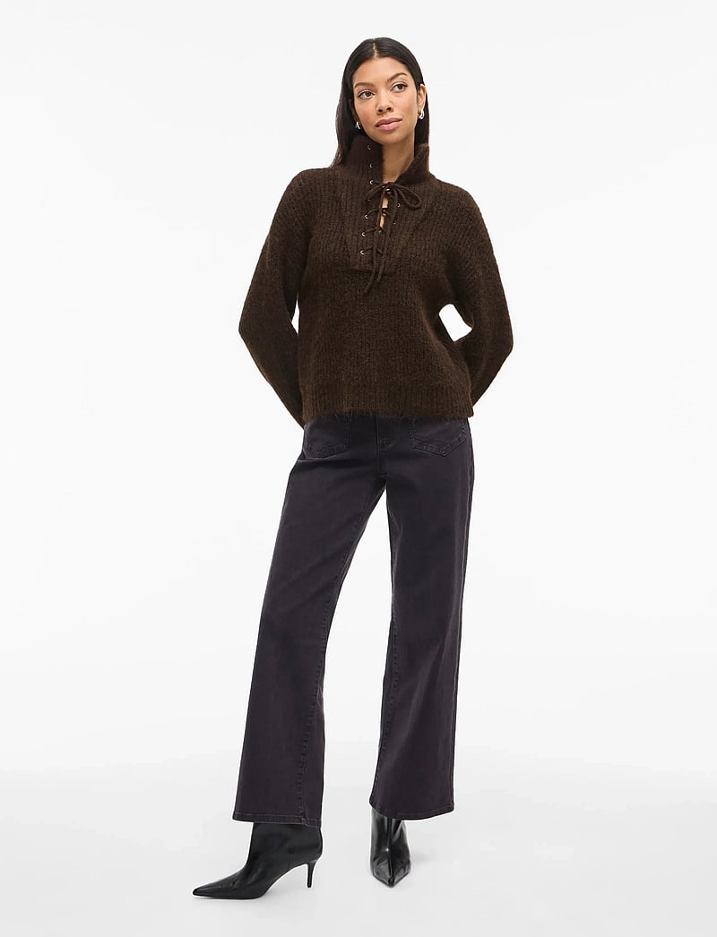 Vila - VIGLEEBA HIGH NECK L/S RIB KNIT TOP - polotröjor - coffee bean - 4