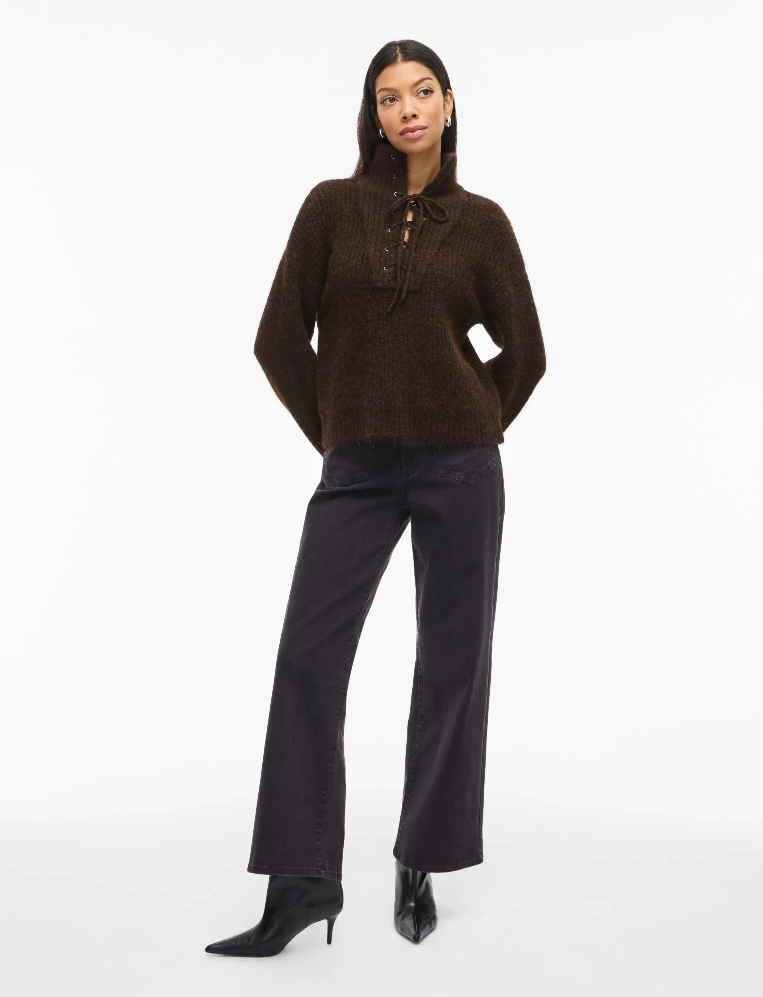 Vila - VIGLEEBA HIGH NECK L/S RIB KNIT TOP - turtlenecks - coffee bean - 4