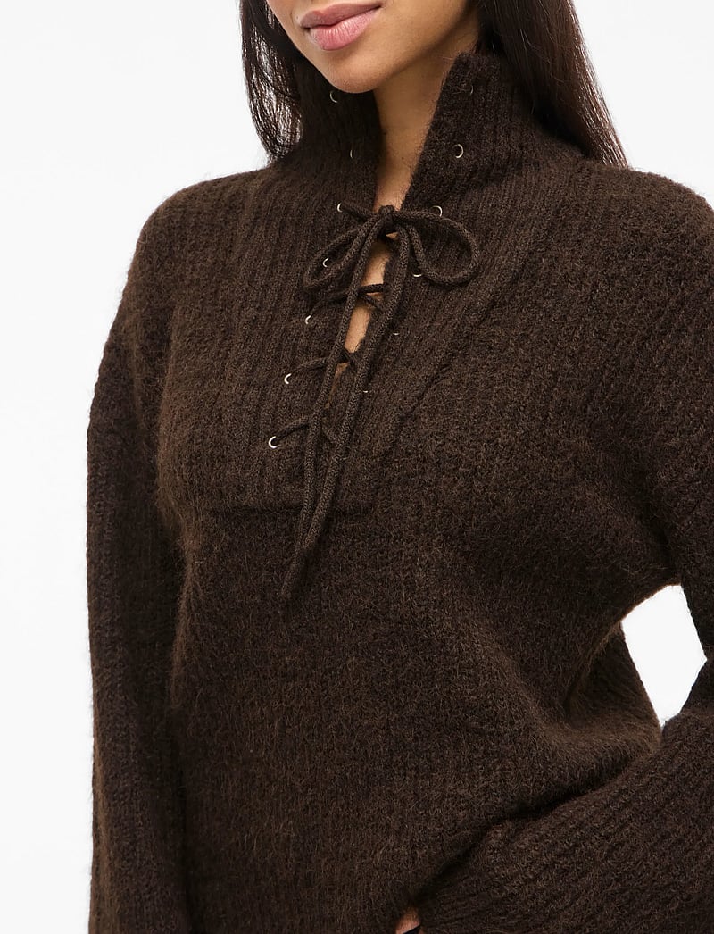 Vila - VIGLEEBA HIGH NECK L/S RIB KNIT TOP - polotröjor - coffee bean - 5
