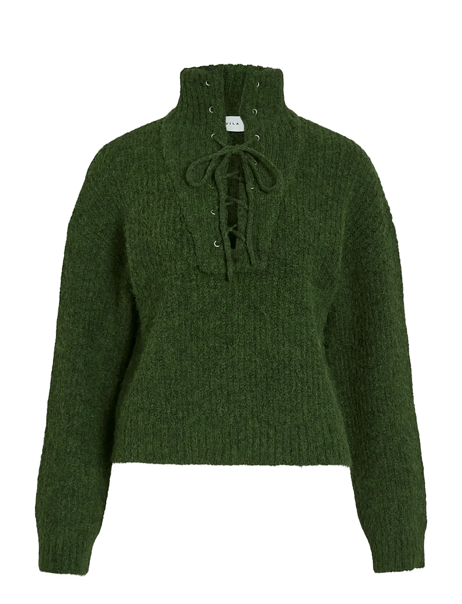 Vila - VIGLEEBA HIGH NECK L/S RIB KNIT TOP - džemperi ar augstu apkakli - deep depths - 1