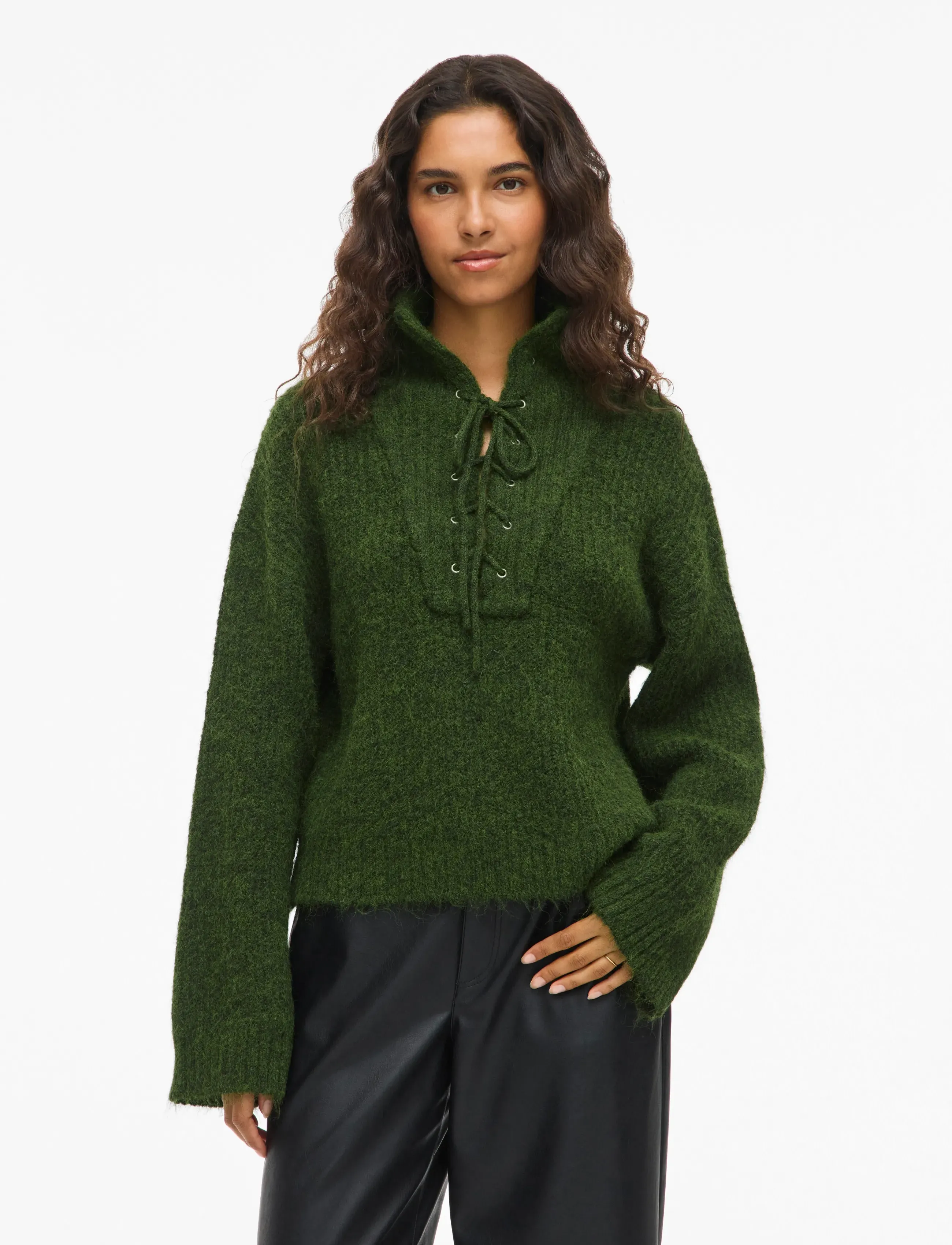 Vila Vigleeba High Neck L/S Rib Knit Top, XXL, Knitwear, Grün - Turtleneck, Frauen