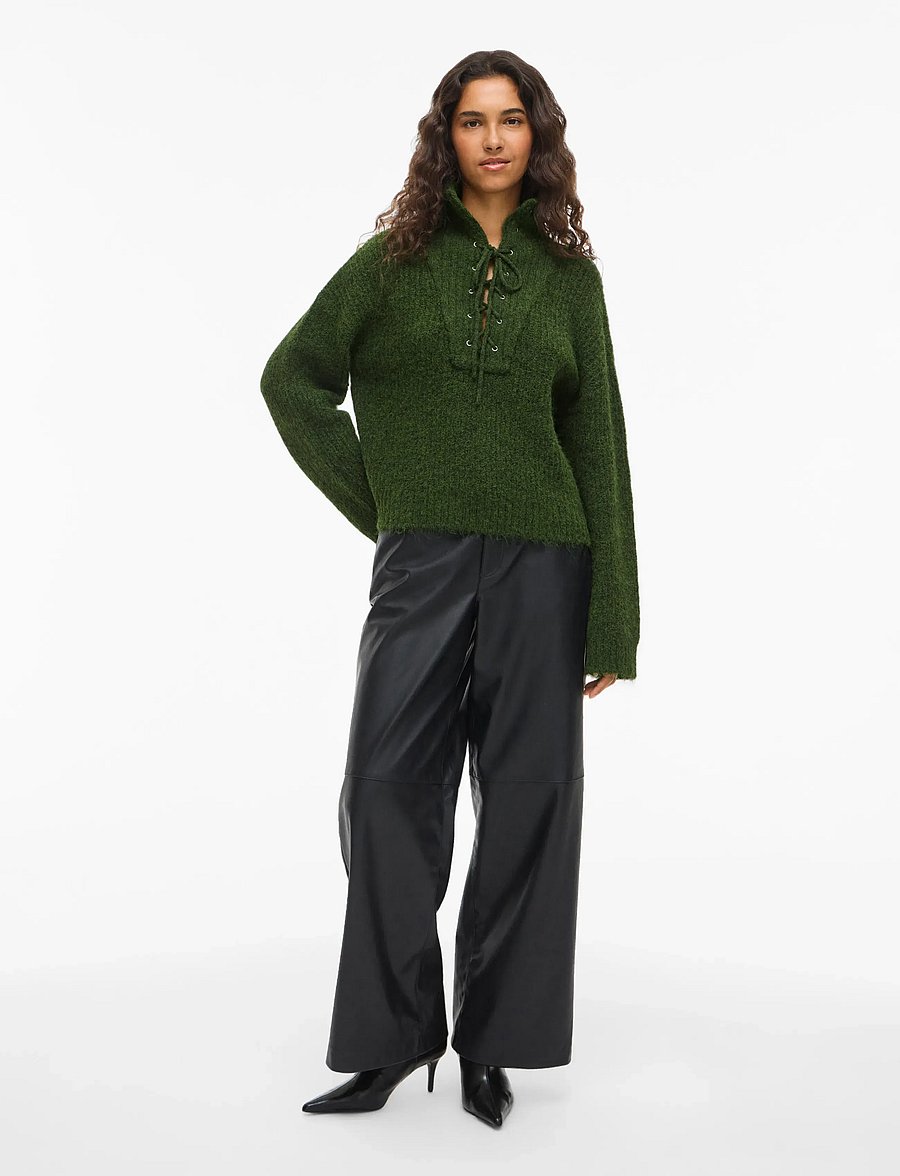 Vila - VIGLEEBA HIGH NECK L/S RIB KNIT TOP - džemperi ar augstu apkakli - deep depths - 4