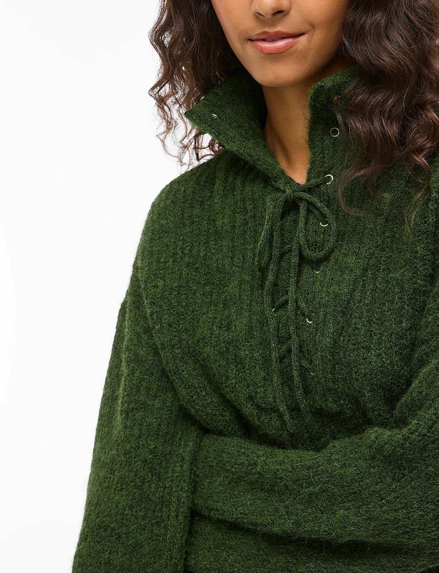 Vila - VIGLEEBA HIGH NECK L/S RIB KNIT TOP - džemperi ar augstu apkakli - deep depths - 5