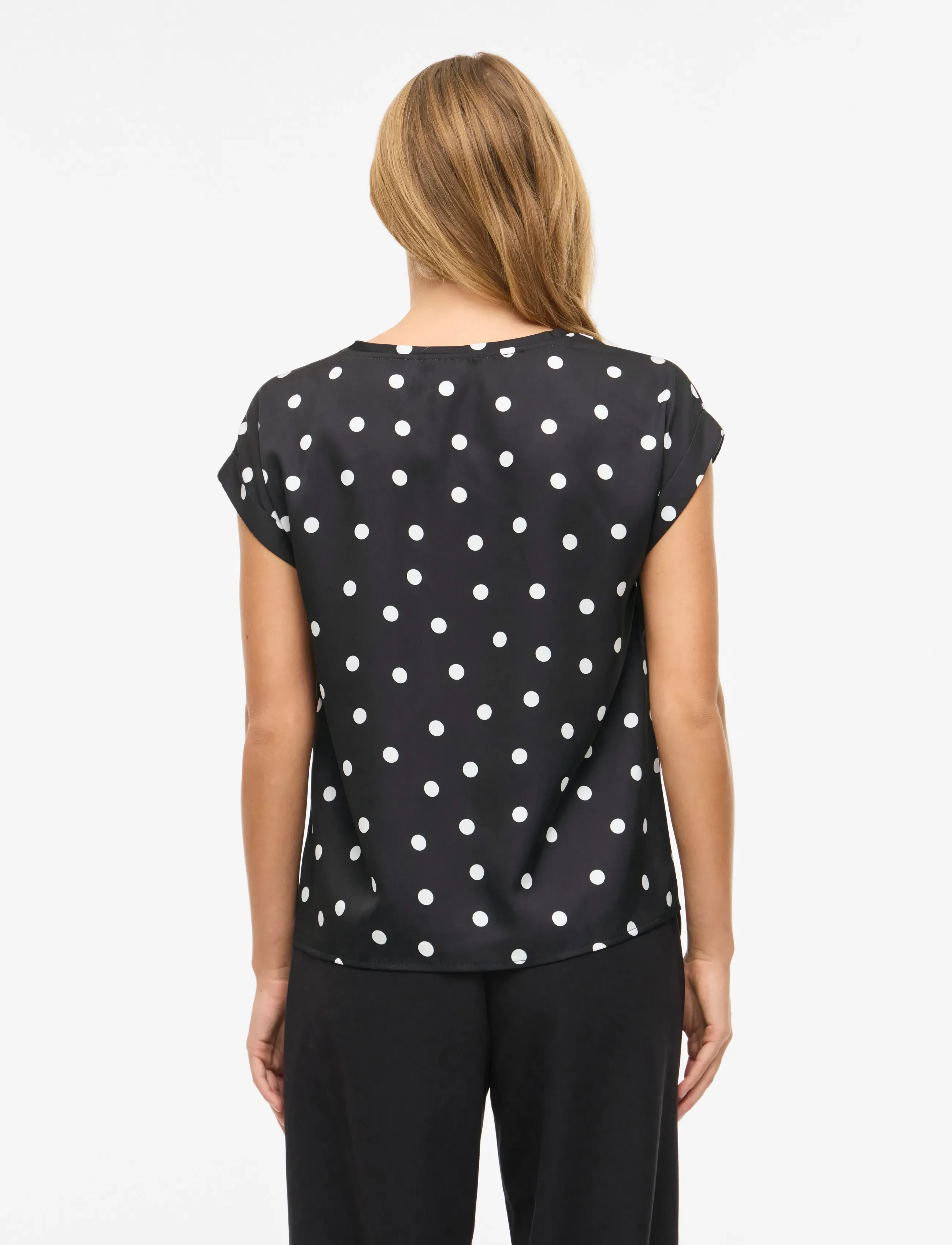 Vila - VIELLETTE S/S FULL SATIN TOP - NOOS - kortärmade blusar - black - 3