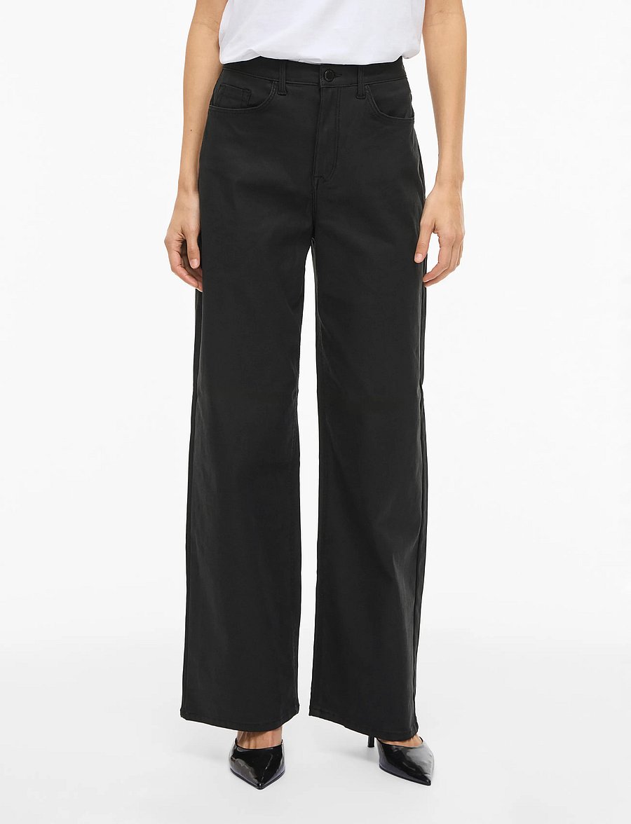 Vila - VIFREYA HW COATED WIDE JEANS/1 - black beauty - 0
