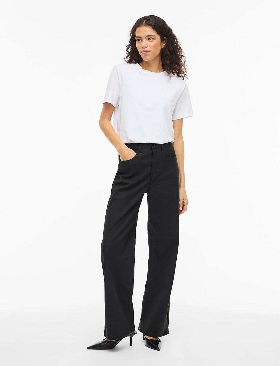 Vila - VIFREYA HW COATED WIDE JEANS/1 - black beauty - 4