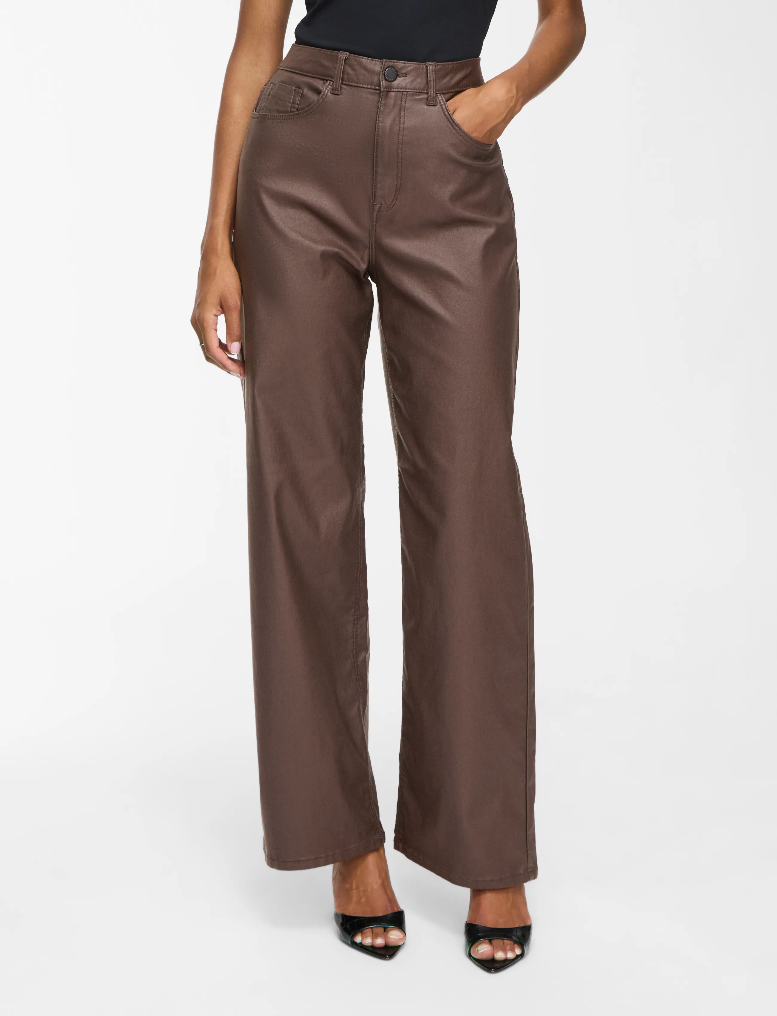 Vila VIFREYA HW COATED WIDE JEANS/1 - Kläder - COFFEE BEAN / brown