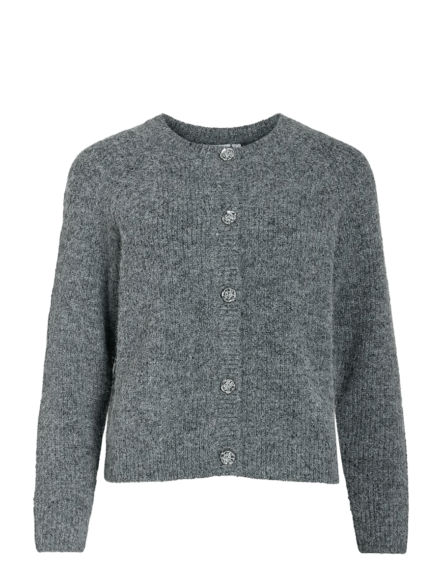 Vila - VICHEENA O-NECK L/S BUTTON KNIT CARDIGAN - gilets - medium grey melange - 0