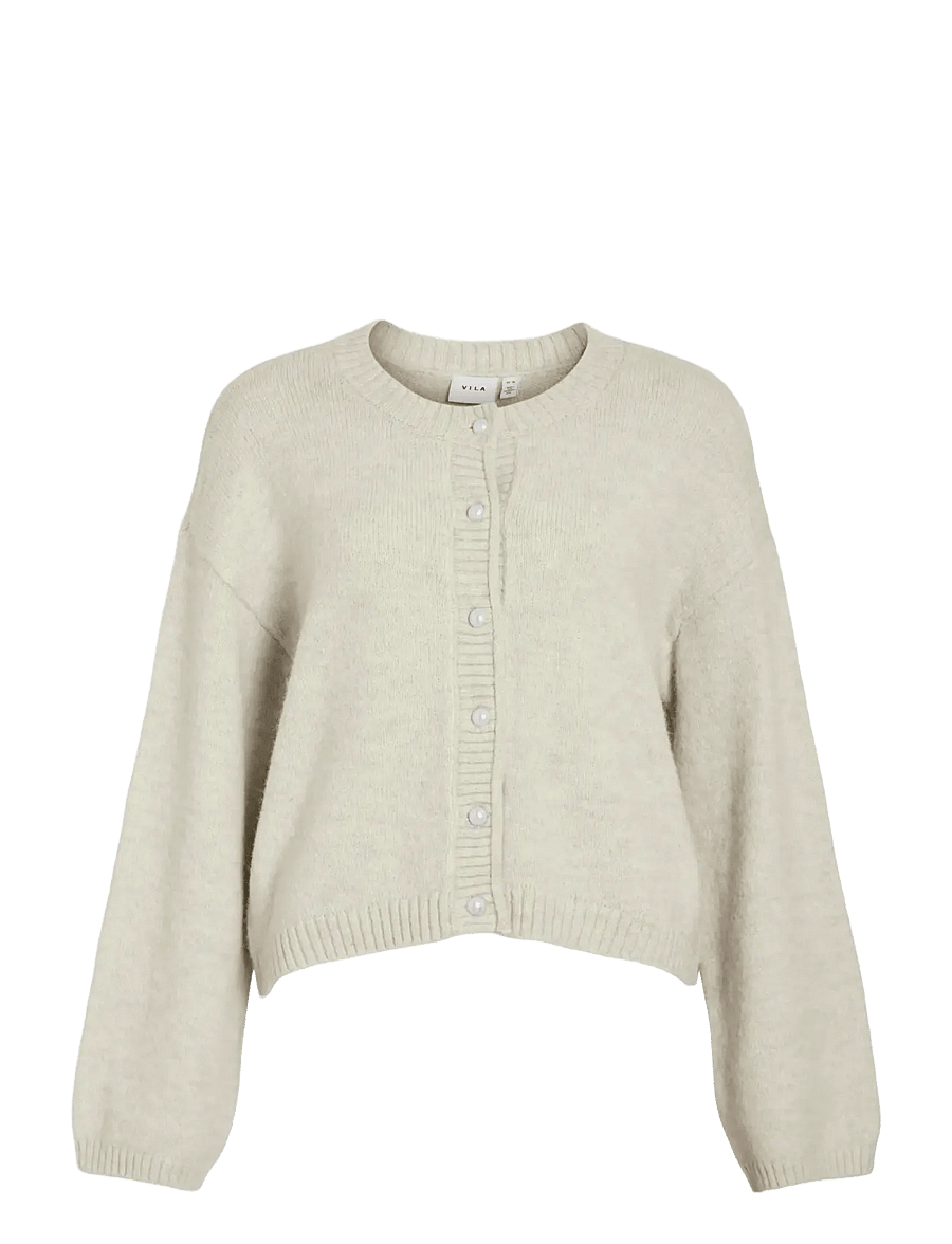 Vila - VIFOLI O-NECK L/S BUTTON KNIT CARDIGAN - strickjacken - natural melange - 0