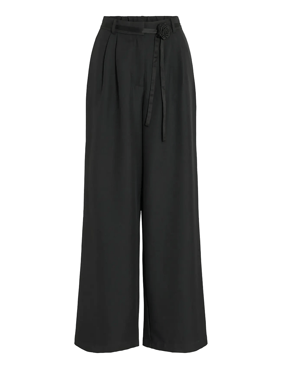 Vila - VICATALINA HW WIDE PANTS/1 - laia säärega püksid - black beauty - 1
