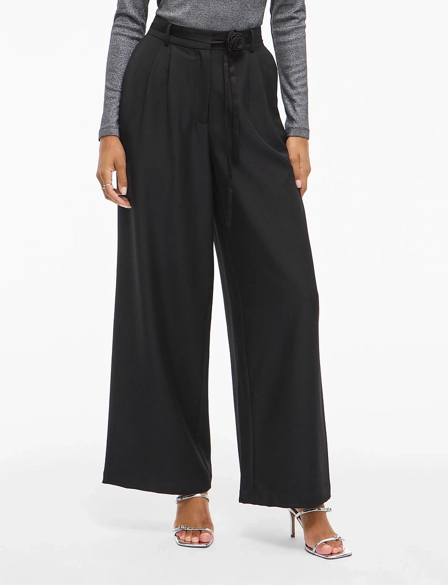 Vila - VICATALINA HW WIDE PANTS/1 - laia säärega püksid - black beauty - 0