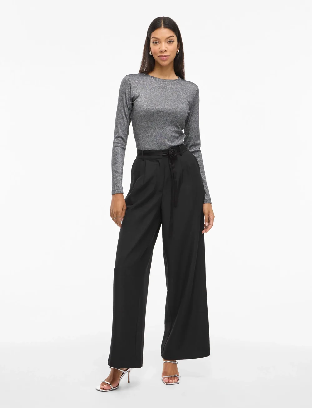 Vila - VICATALINA HW WIDE PANTS/1 - vida byxor - black beauty - 5
