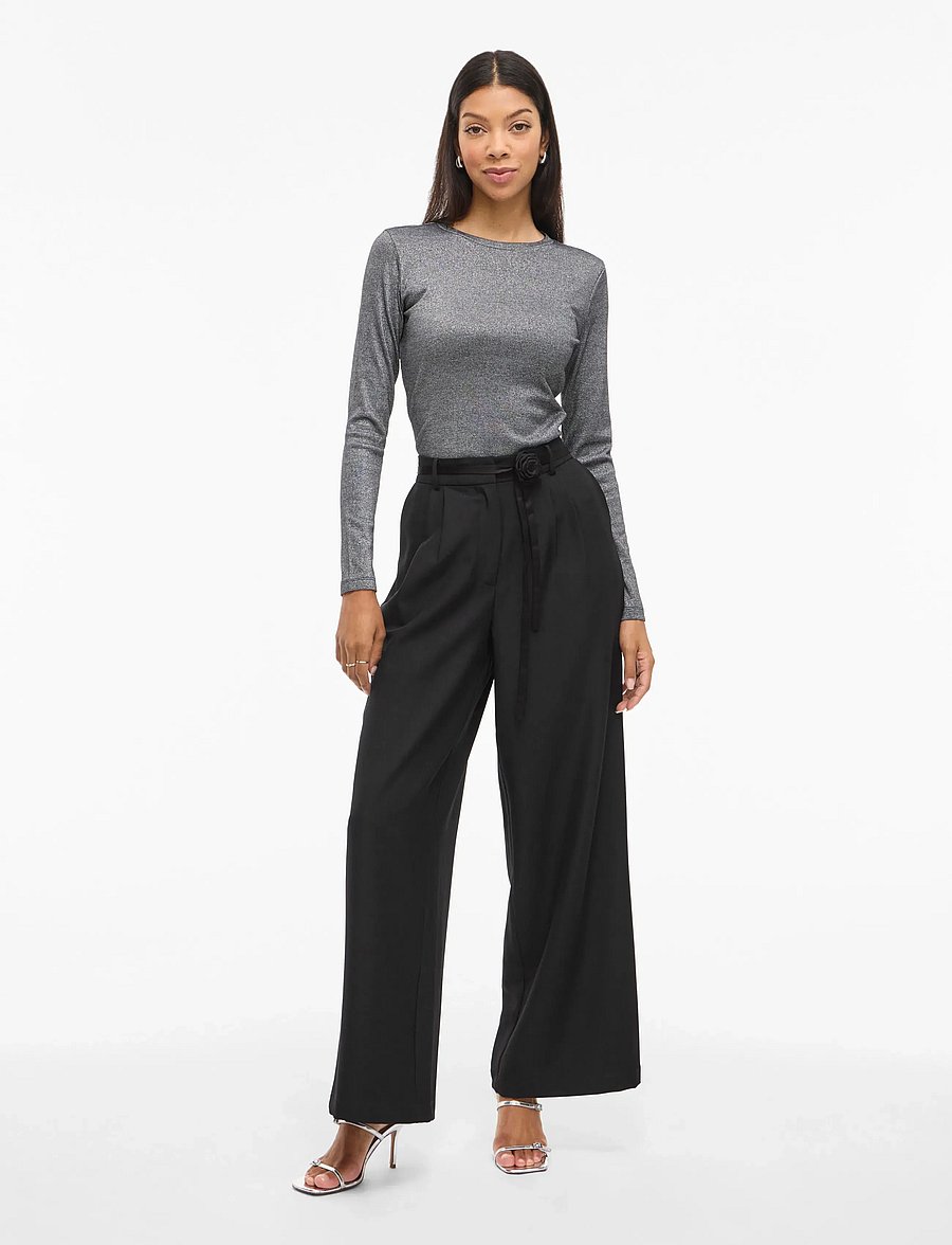 Vila - VICATALINA HW WIDE PANTS/1 - laia säärega püksid - black beauty - 5