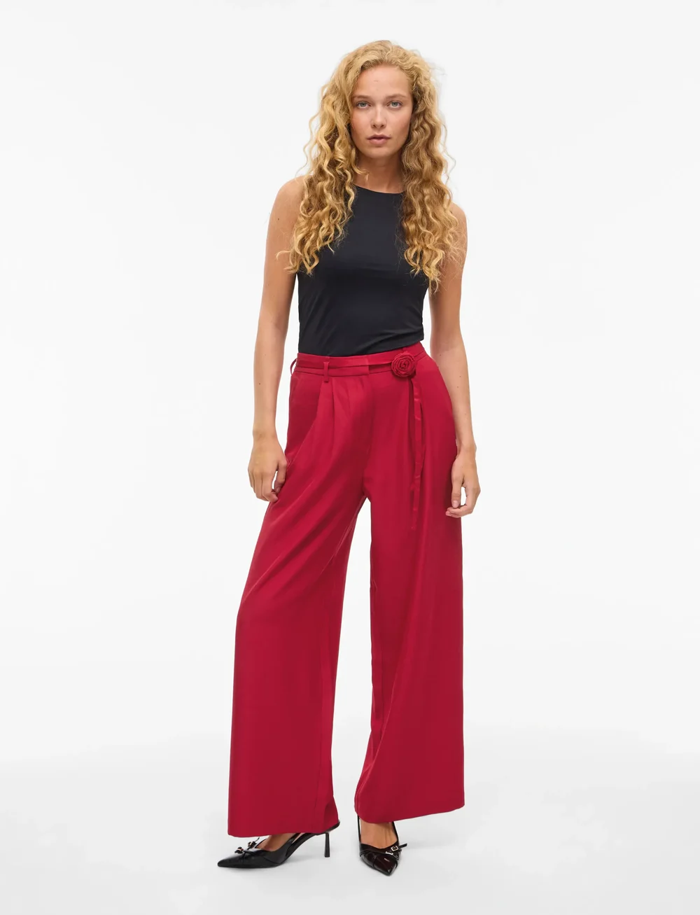 Vila - VICATALINA HW WIDE PANTS/1 - hosen mit weitem bein - jester red - 4