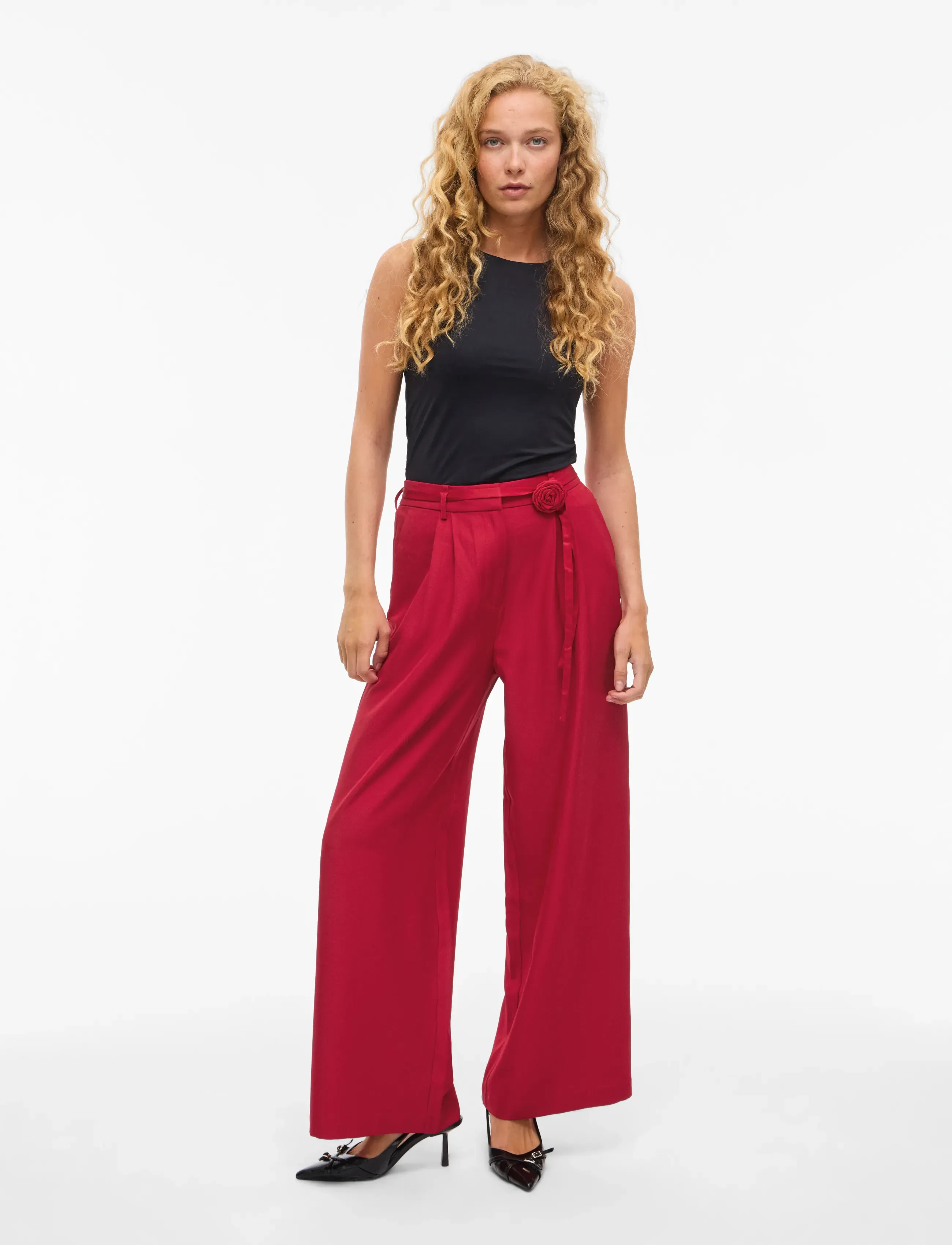 Vila - VICATALINA HW WIDE PANTS/1 - buxur með víðum skálmum - jester red - 4