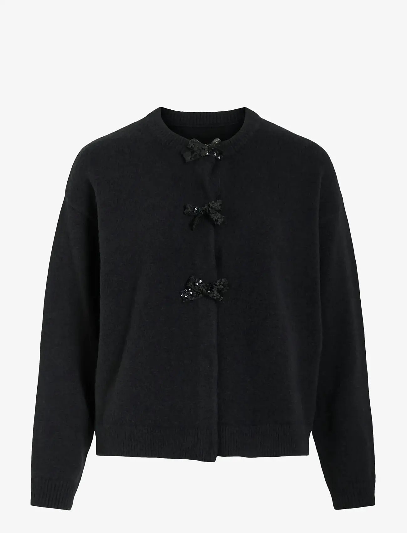 Vila - VIBRIANNA O-NECK L/S BOW KNIT CARDIGAN - koftor - black beauty - 1