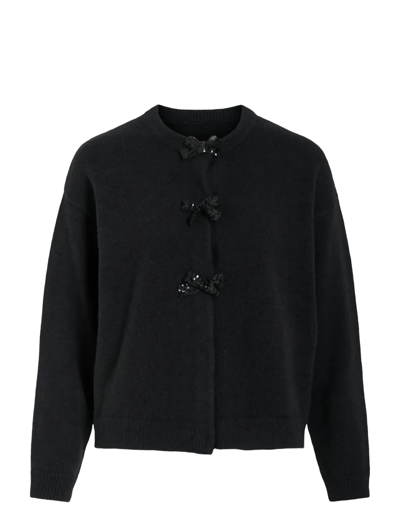 Vila VIBRIANNA O-NECK L/S BOW KNIT CARDIGAN - Cardigans - BLACK BEAUTY / black