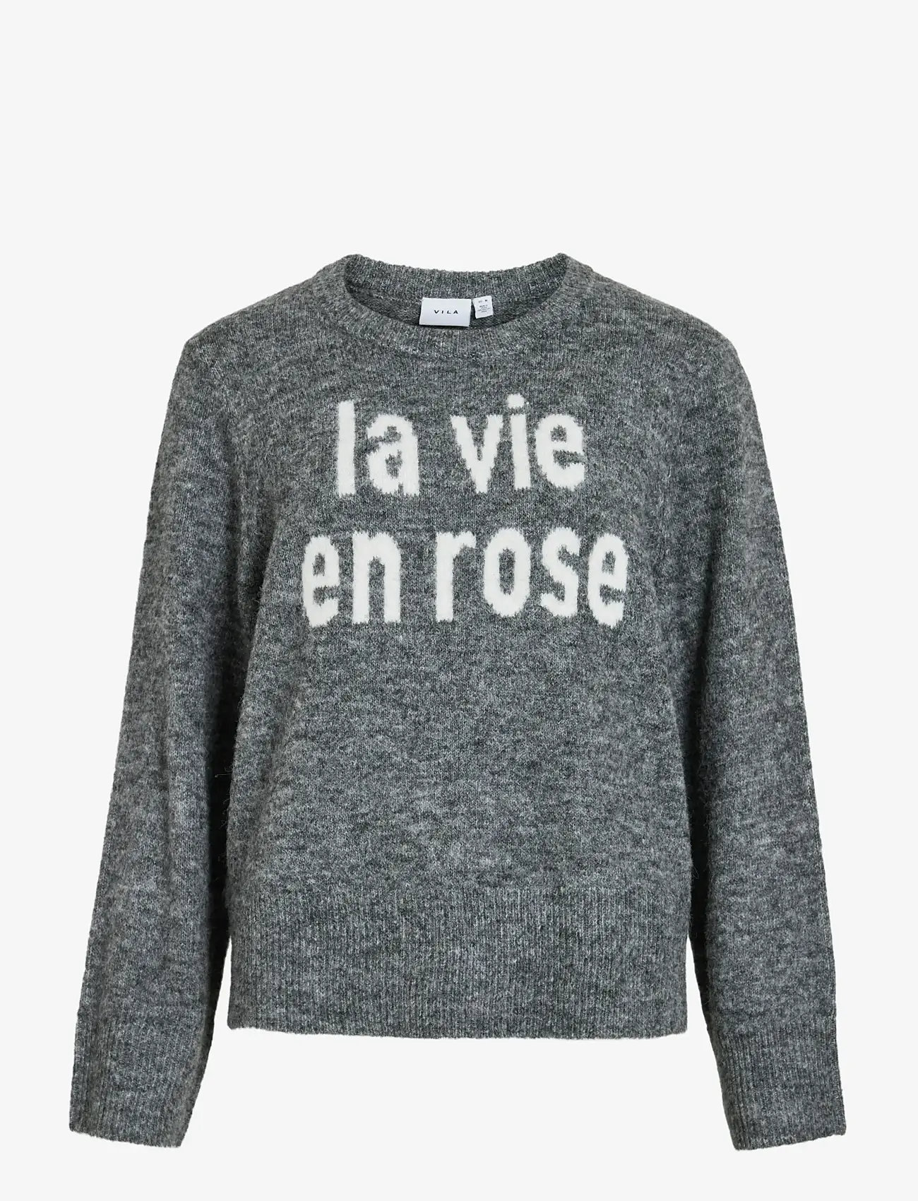 Vila - VIMELIE O-NECK L/S DETAIL KNIT TOP/R - striktrøjer - medium grey melange - 1