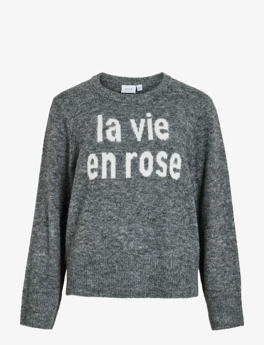 Vila - VIMELIE O-NECK L/S DETAIL KNIT TOP/R - neulepuserot - medium grey melange - 1