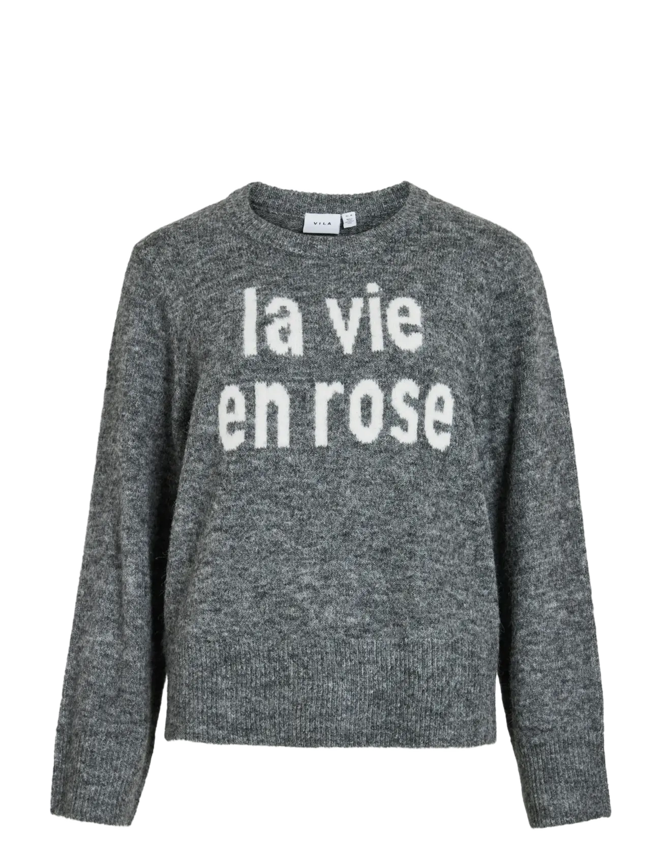 Vila VIMELIE O-NECK L/S DETAIL KNIT TOP/R - Pullover - MEDIUM GREY MELANGE / grey