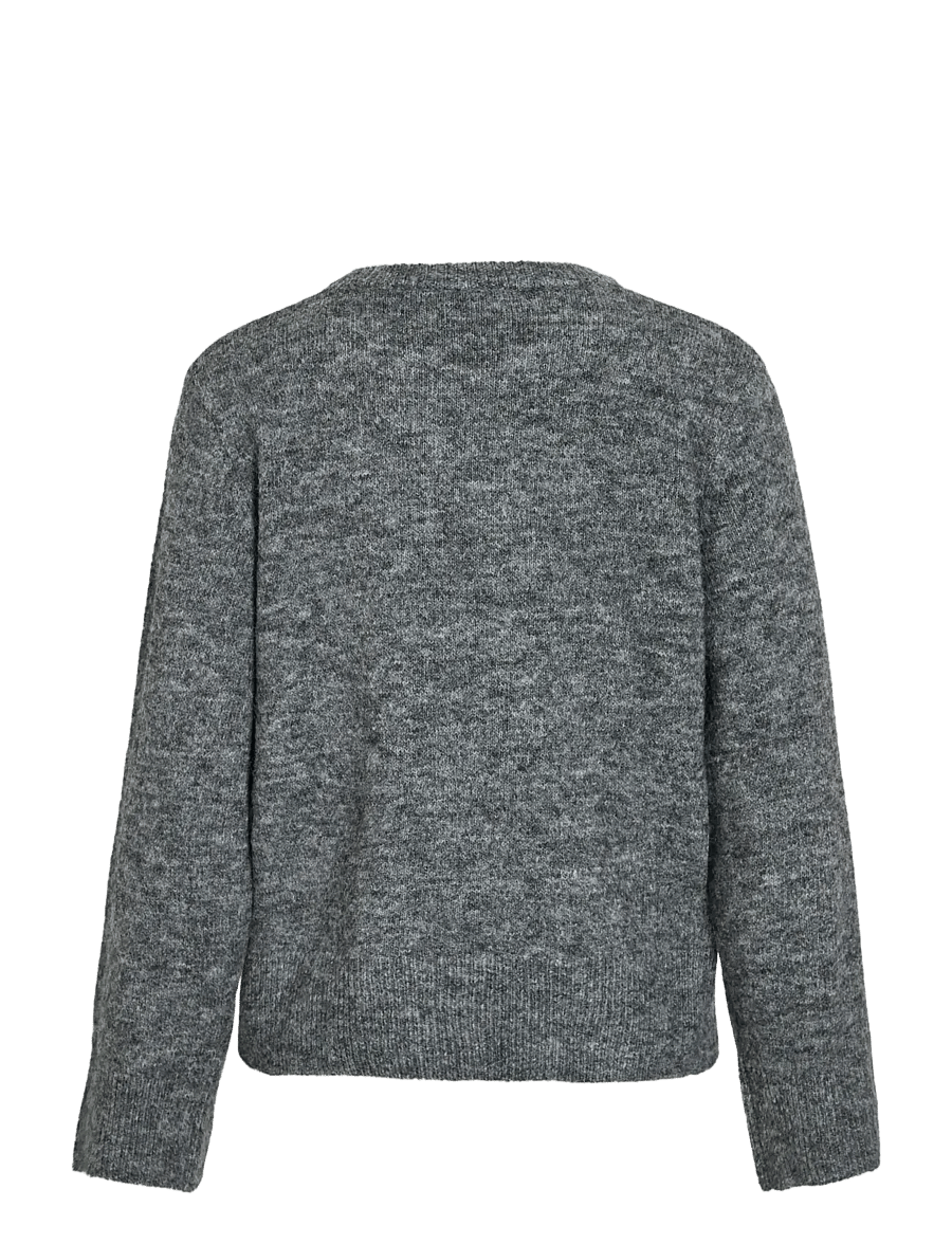 Vila - VIMELIE O-NECK L/S DETAIL KNIT TOP/R - stickade tröjor - medium grey melange - 2