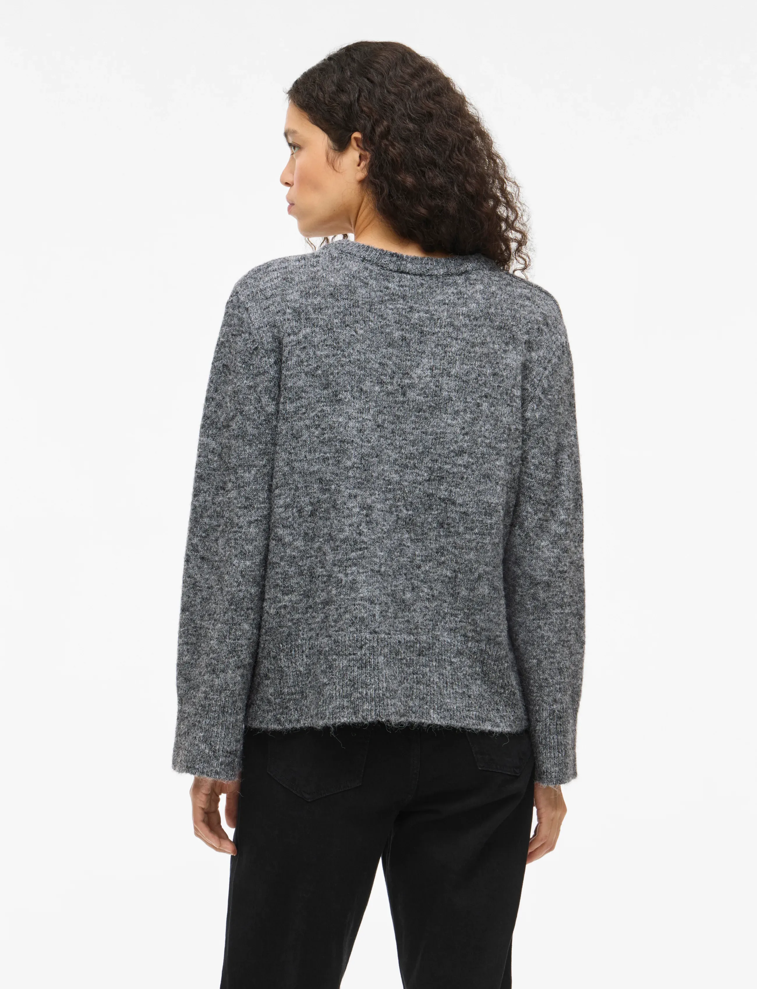 Vila - VIMELIE O-NECK L/S DETAIL KNIT TOP/R - jumpers - medium grey melange - 3
