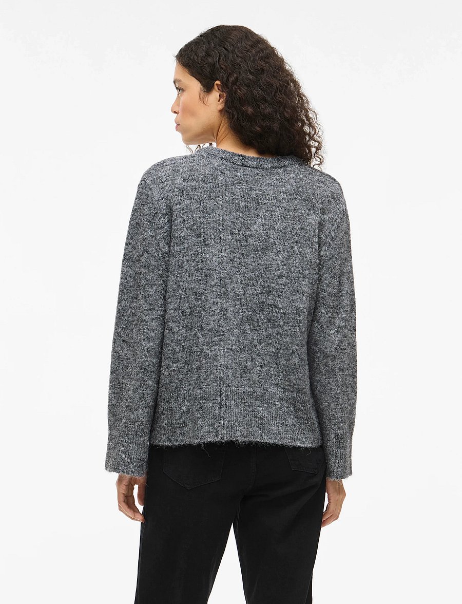 Vila - VIMELIE O-NECK L/S DETAIL KNIT TOP/R - stickade tröjor - medium grey melange - 3
