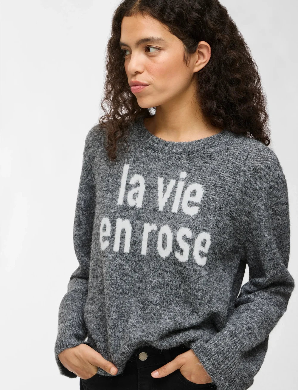 Vila - VIMELIE O-NECK L/S DETAIL KNIT TOP/R - neulepuserot - medium grey melange - 5