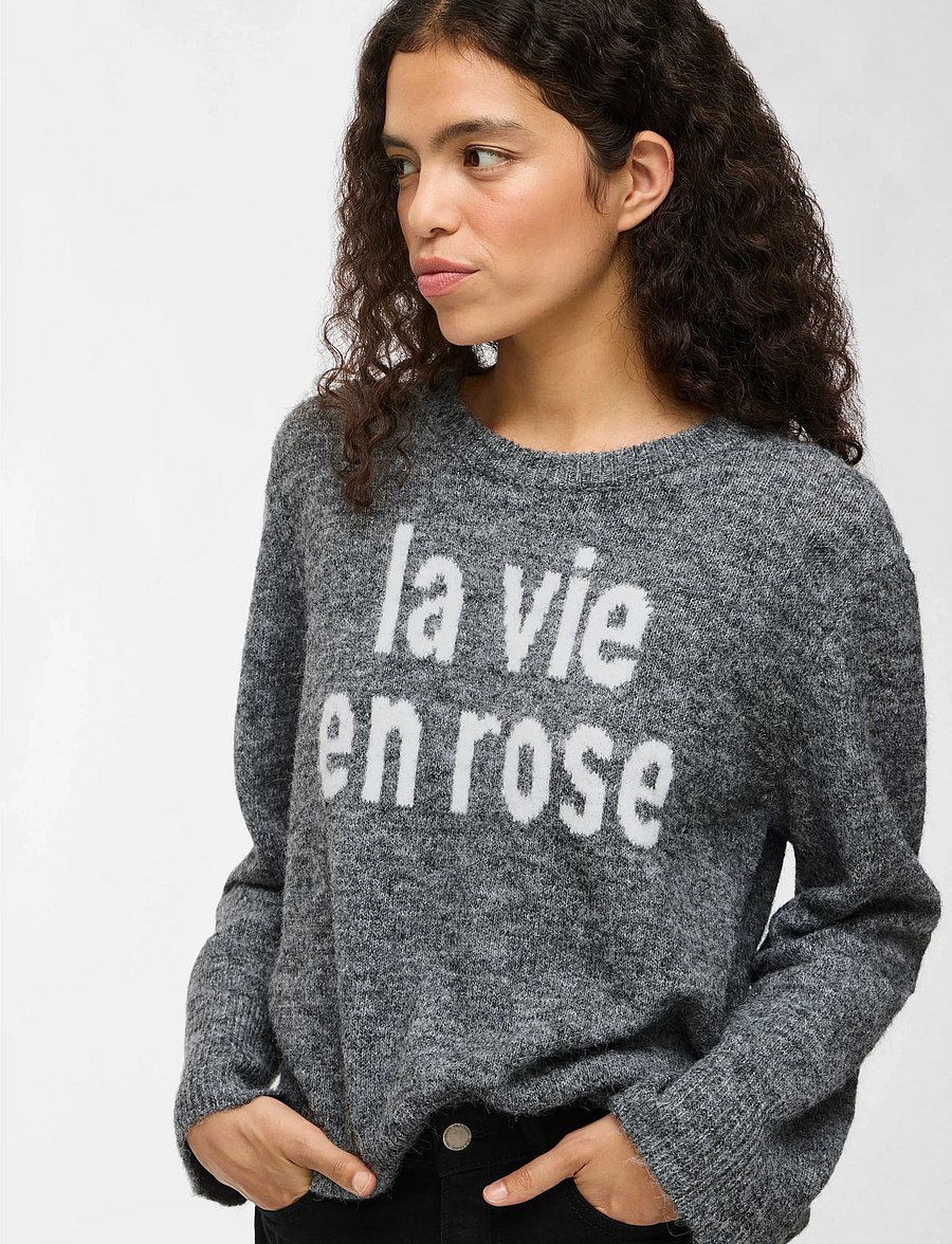 Vila - VIMELIE O-NECK L/S DETAIL KNIT TOP/R - stickade tröjor - medium grey melange - 5
