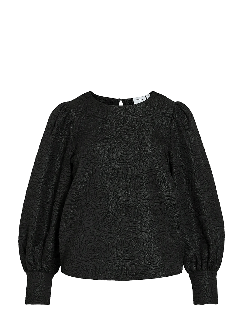 Vila - VITALIAMA O-NECK L/S TOP/PR - långärmade blusar - black beauty - 0