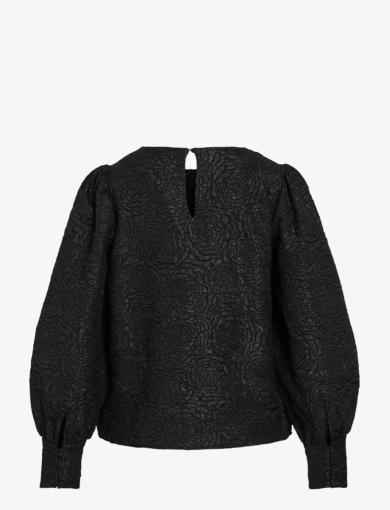 Vila - VITALIAMA O-NECK L/S TOP/PR - långärmade blusar - black beauty - 1