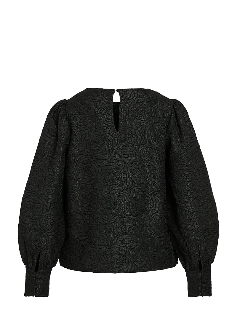 Vila - VITALIAMA O-NECK L/S TOP/PR - långärmade blusar - black beauty - 1