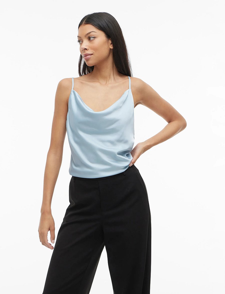 Vila - VITHALIA SINGLET WATERFALL TOP/DC - linnen - winter sky - 0