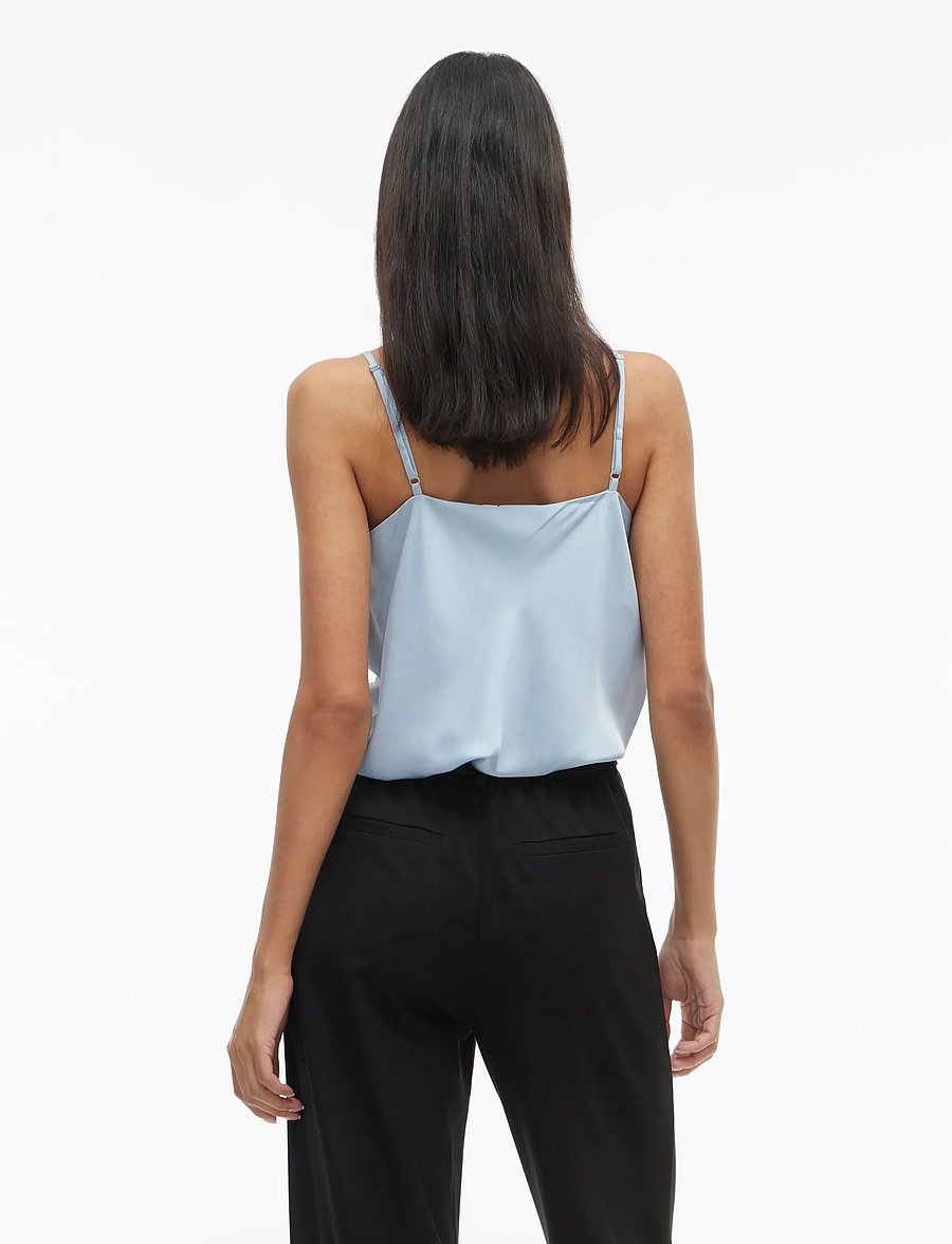Vila - VITHALIA SINGLET WATERFALL TOP/DC - linnen - winter sky - 3