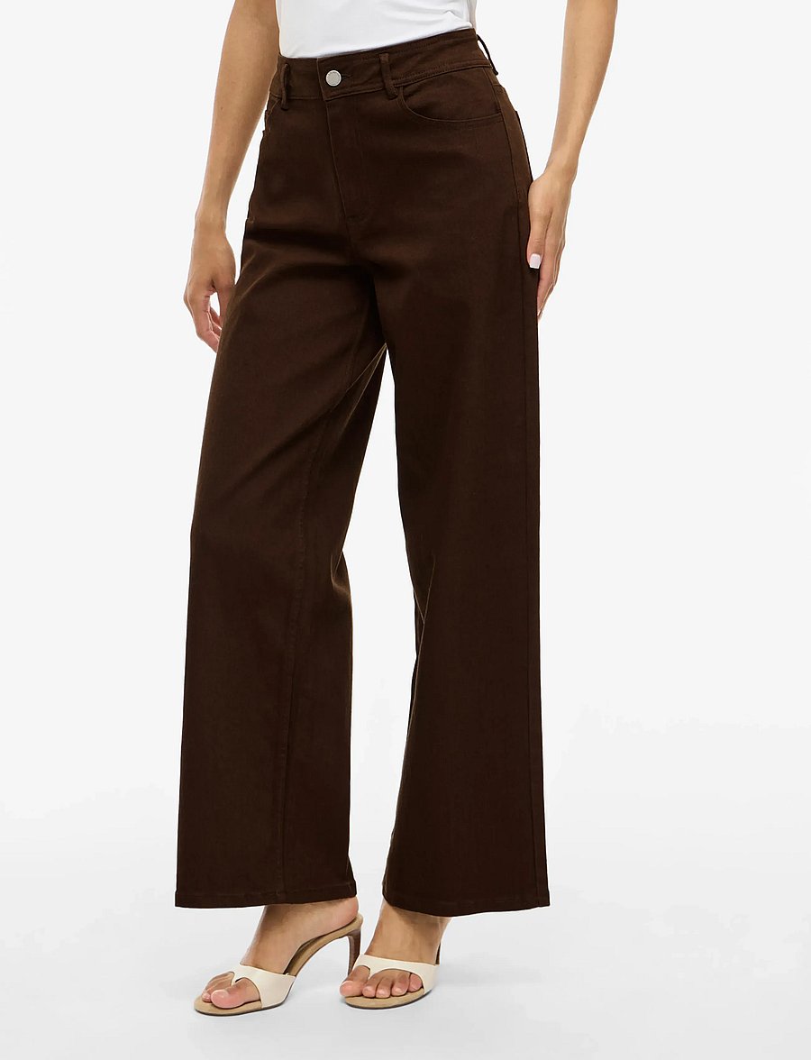 Vila - VICHIA SOLID HW JEANS - hosen mit weitem bein - demitasse - 0