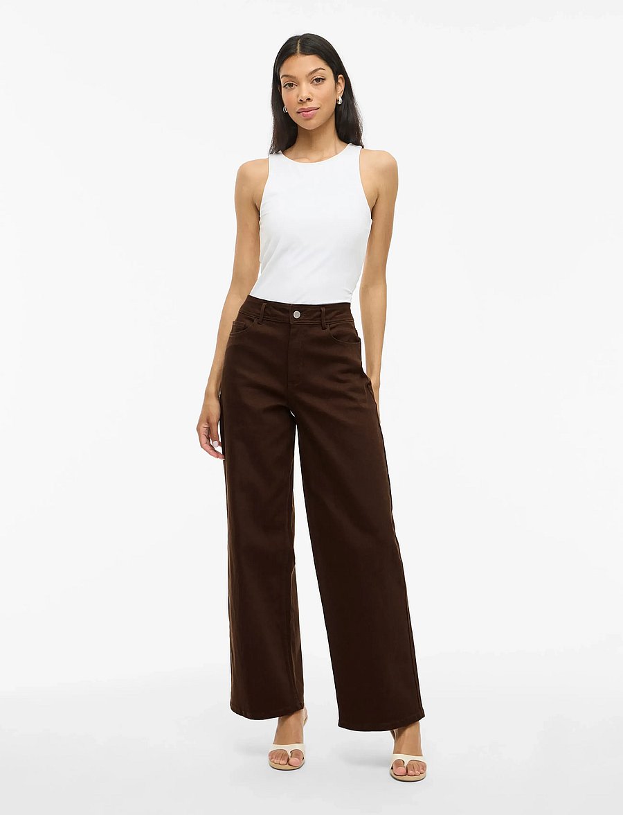 Vila - VICHIA SOLID HW JEANS - hosen mit weitem bein - demitasse - 4