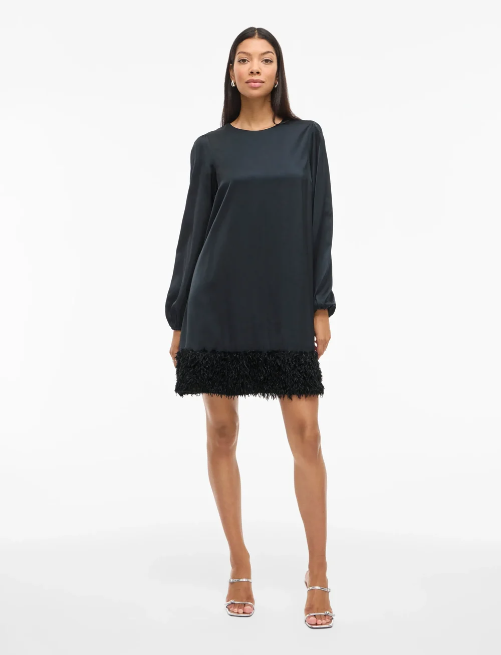 Vila - VIVEER O-NECK L/S SHORT DRESS/DC/R - cocktailklänningar - black beauty - 0