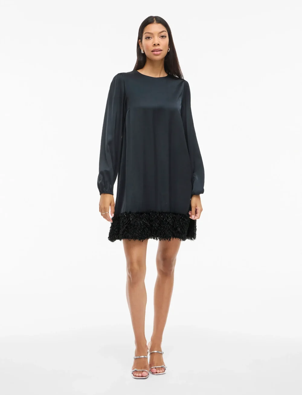 Vila - VIVEER O-NECK L/S SHORT DRESS/DC/R - cocktailklänningar - black beauty - 4
