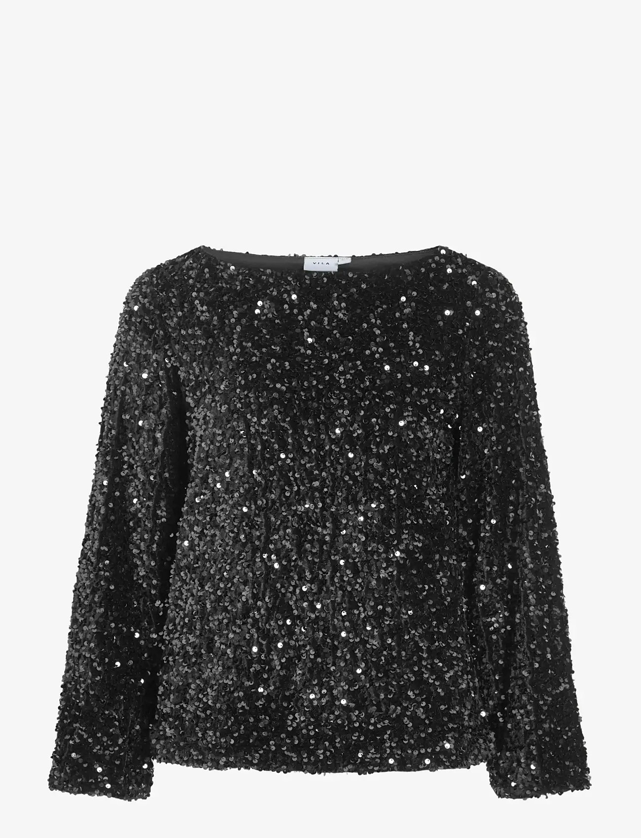 Vila - VIFAITH BOAT NECK L/S SEQUIN TOP/1 - langermede bluser - black beauty - 1