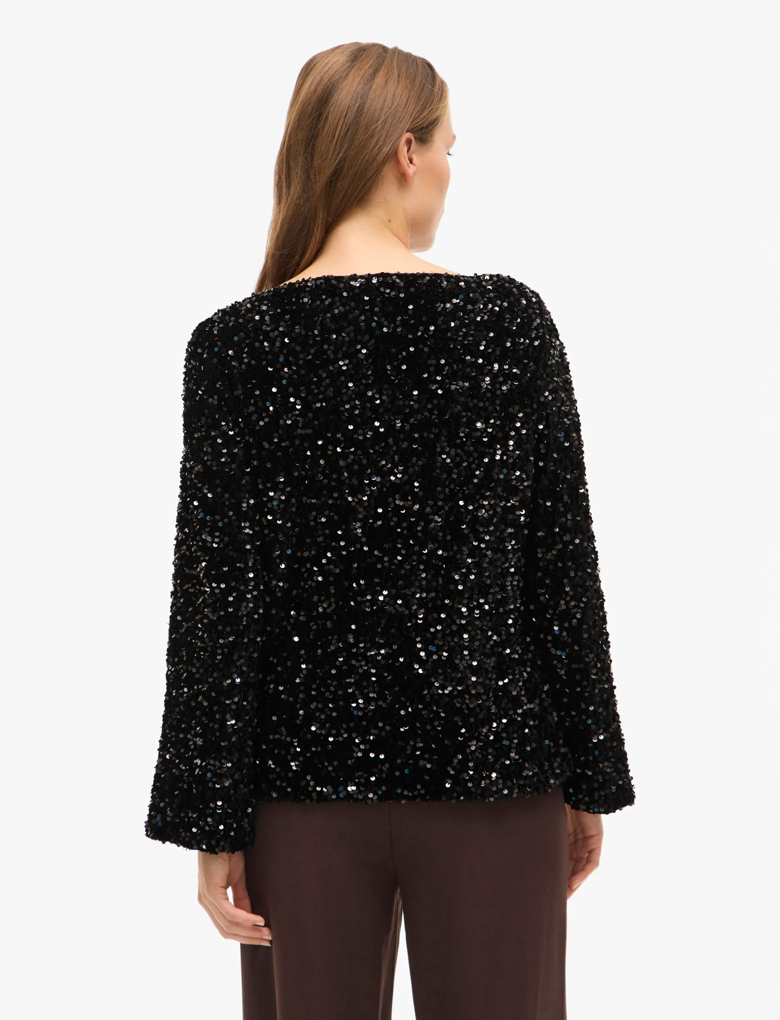 Vila - VIFAITH BOAT NECK L/S SEQUIN TOP/1 - blouses met lange mouwen - black beauty - 3