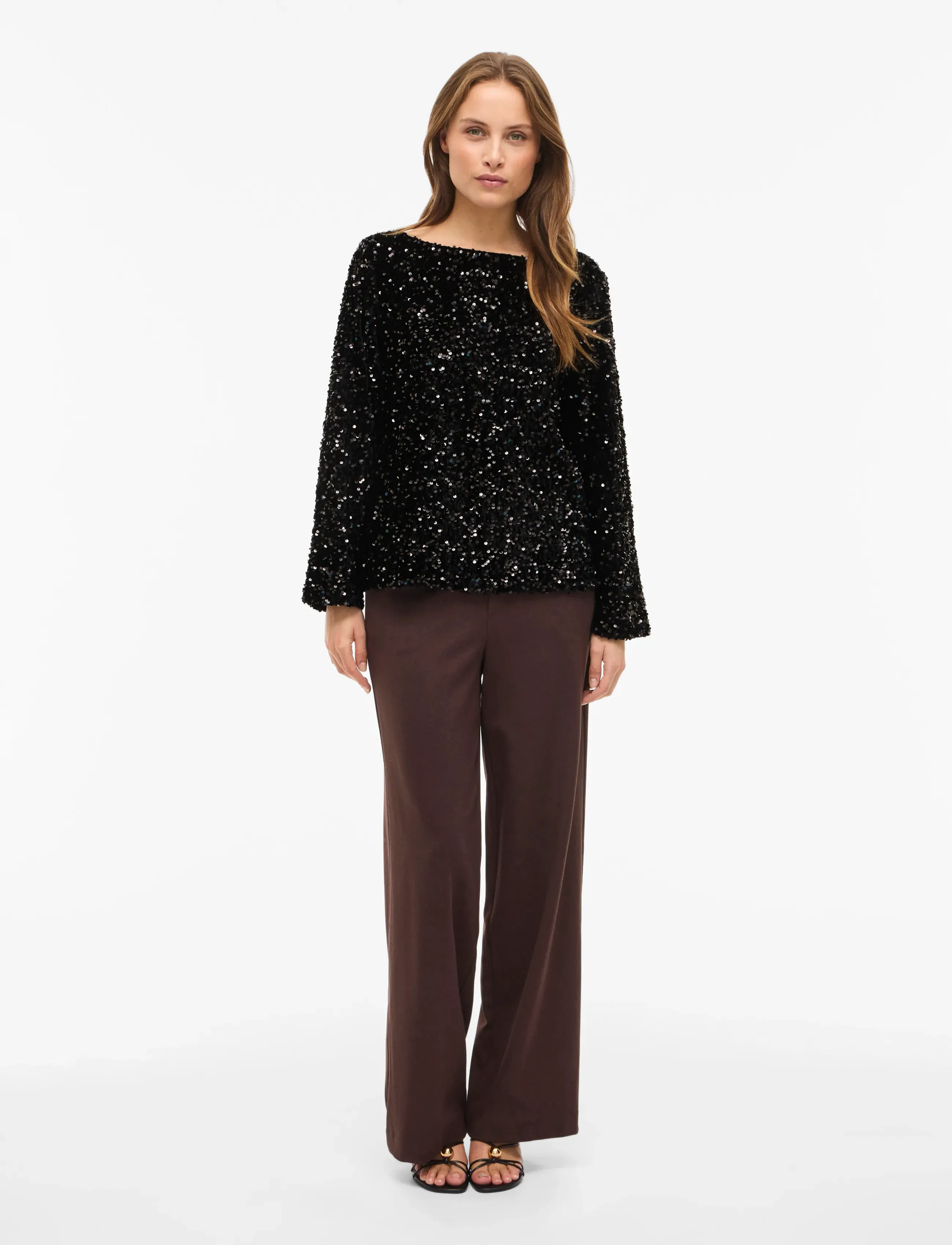 Vila - VIFAITH BOAT NECK L/S SEQUIN TOP/1 - blouses met lange mouwen - black beauty - 4