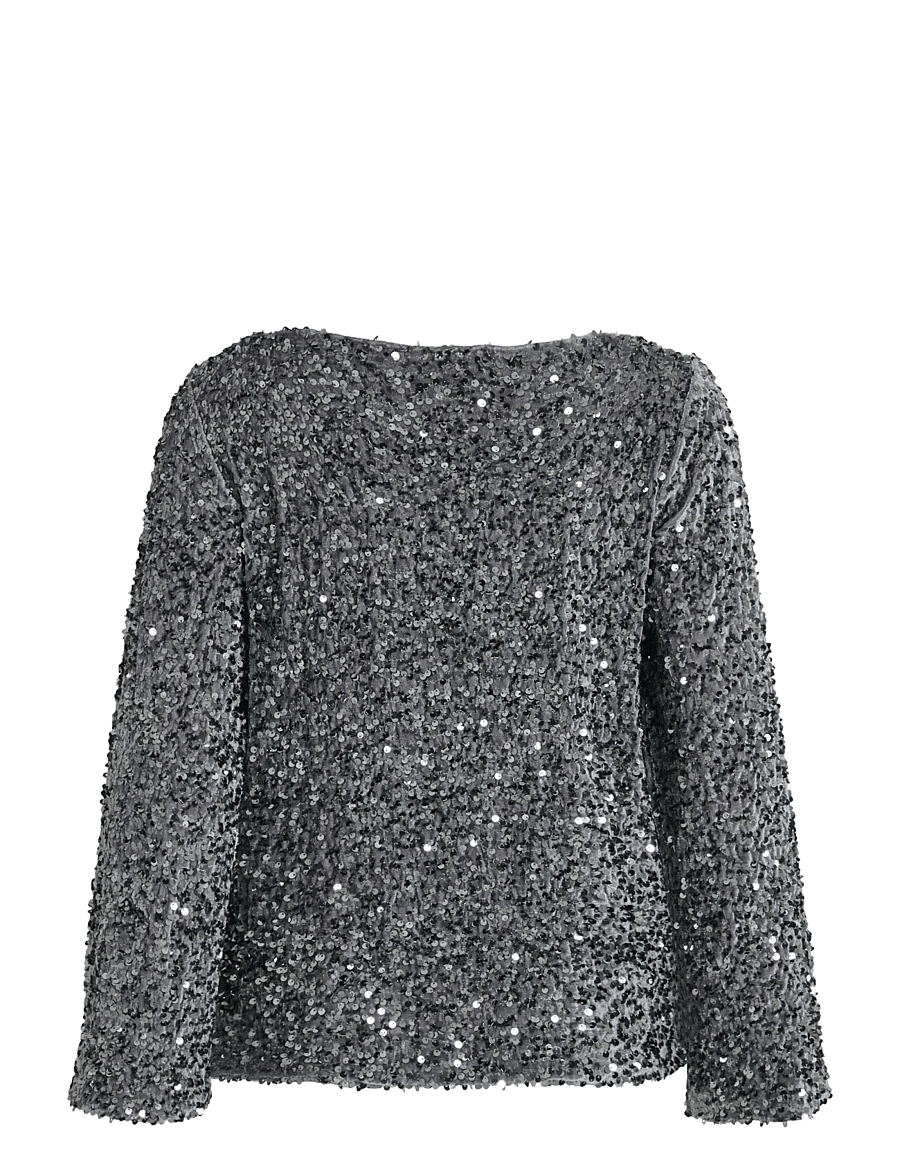 Vila - VIFAITH BOAT NECK L/S SEQUIN TOP/1 - langærmede bluser - poppy seed - 2