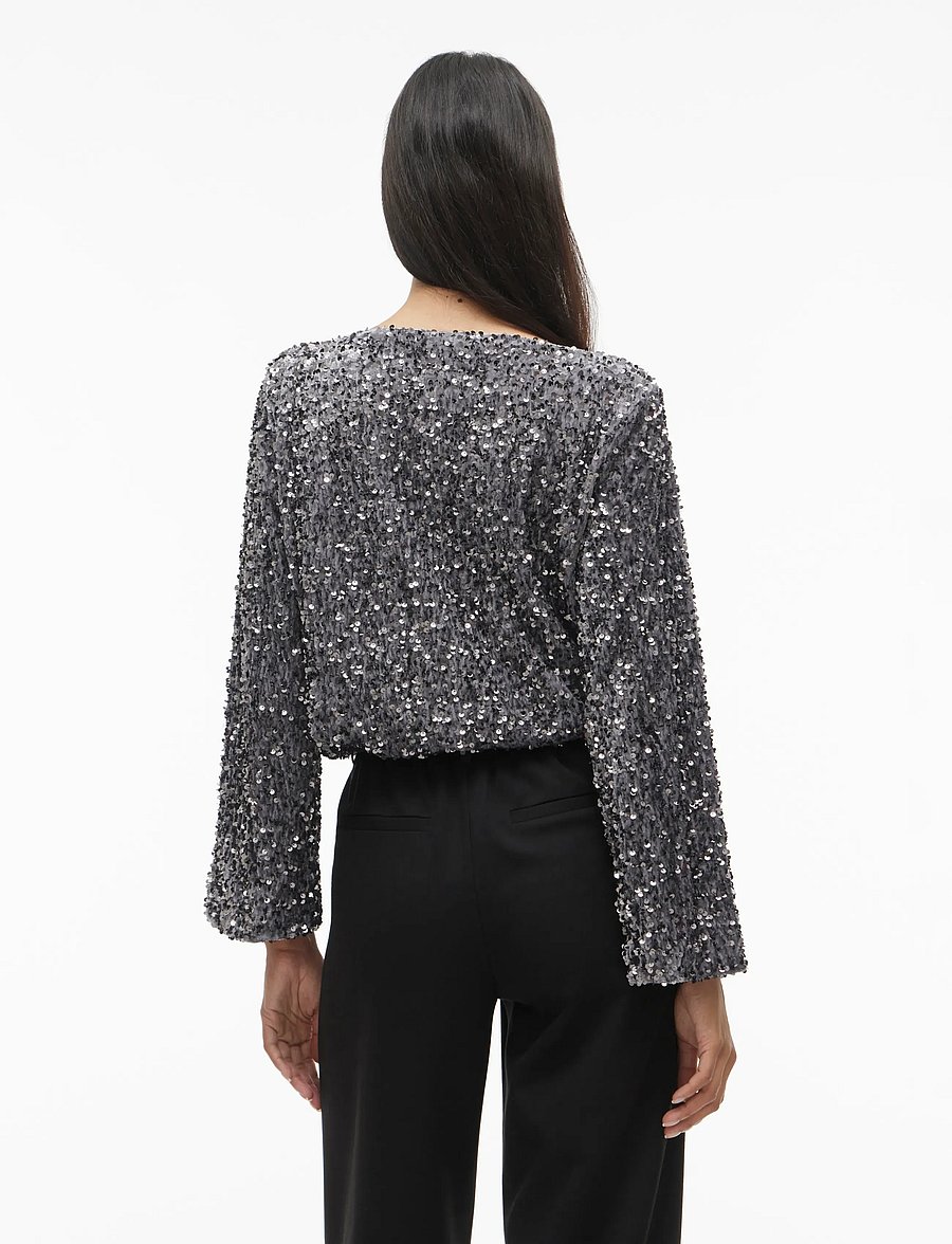 Vila - VIFAITH BOAT NECK L/S SEQUIN TOP/1 - langærmede bluser - poppy seed - 3