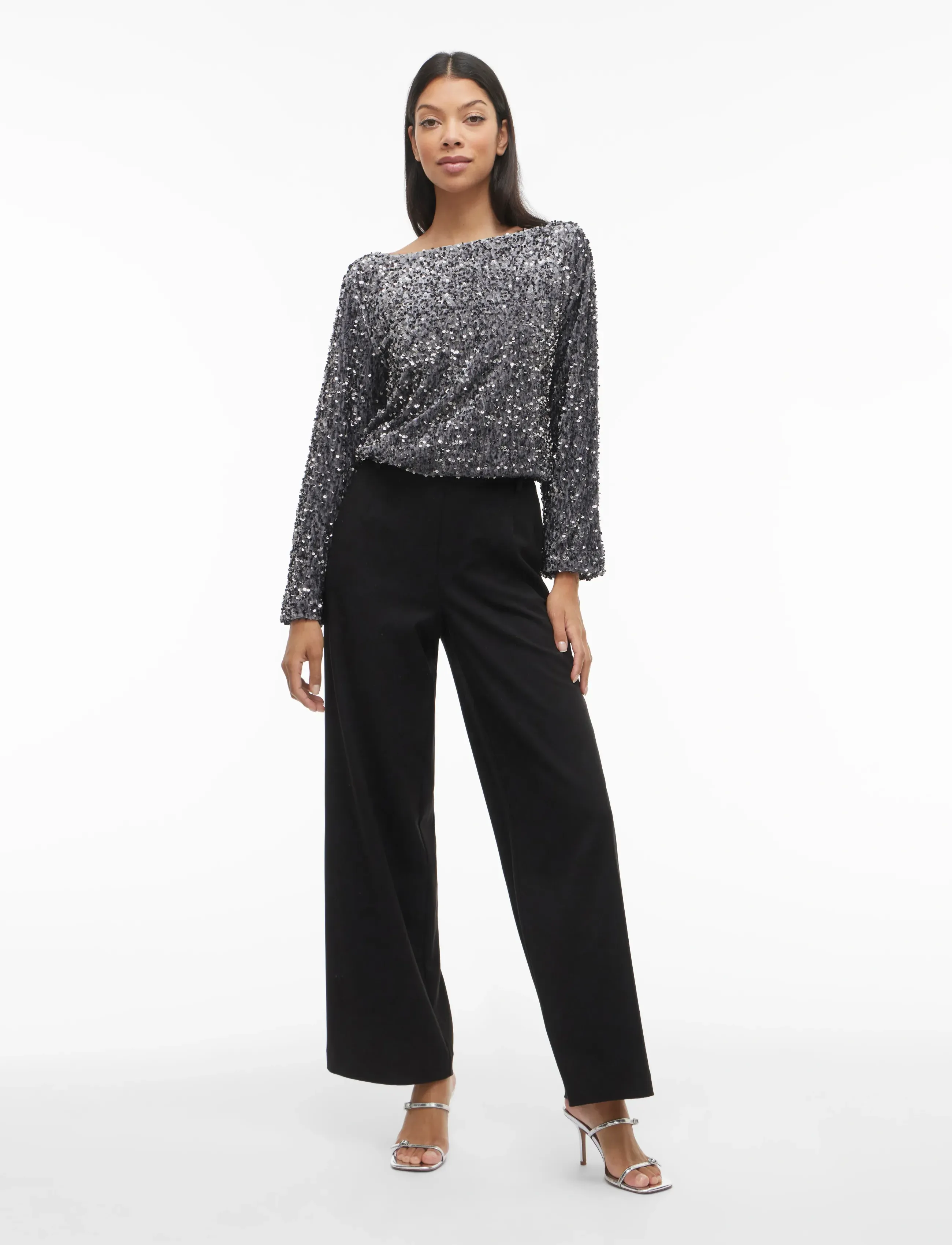 Vila - VIFAITH BOAT NECK L/S SEQUIN TOP/1 - long sleeved blouses - poppy seed - 4