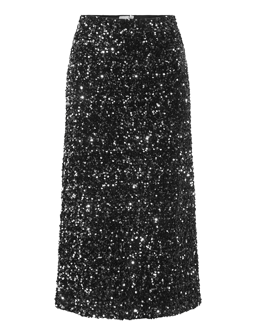 Vila - VIFAITH HW MIDI SEQUIN SKIRT/1 - svārki ar fliteriem - black beauty - 1
