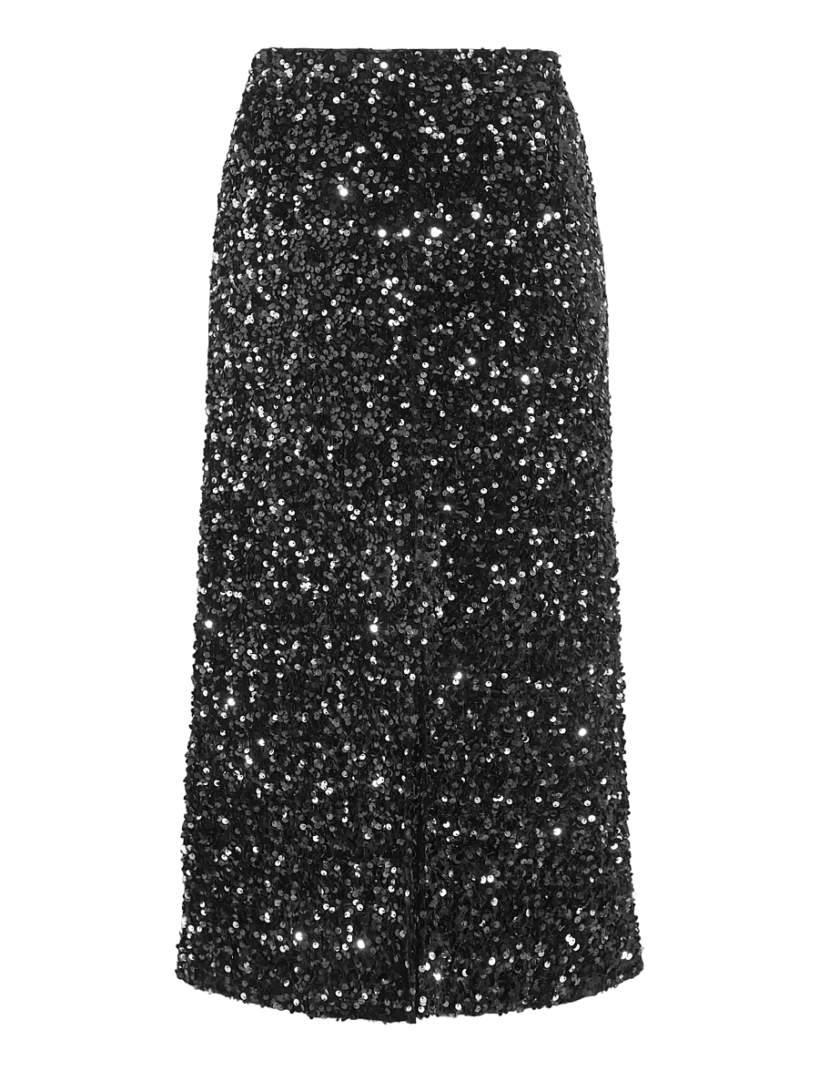 Vila - VIFAITH HW MIDI SEQUIN SKIRT/1 - svārki ar fliteriem - black beauty - 2