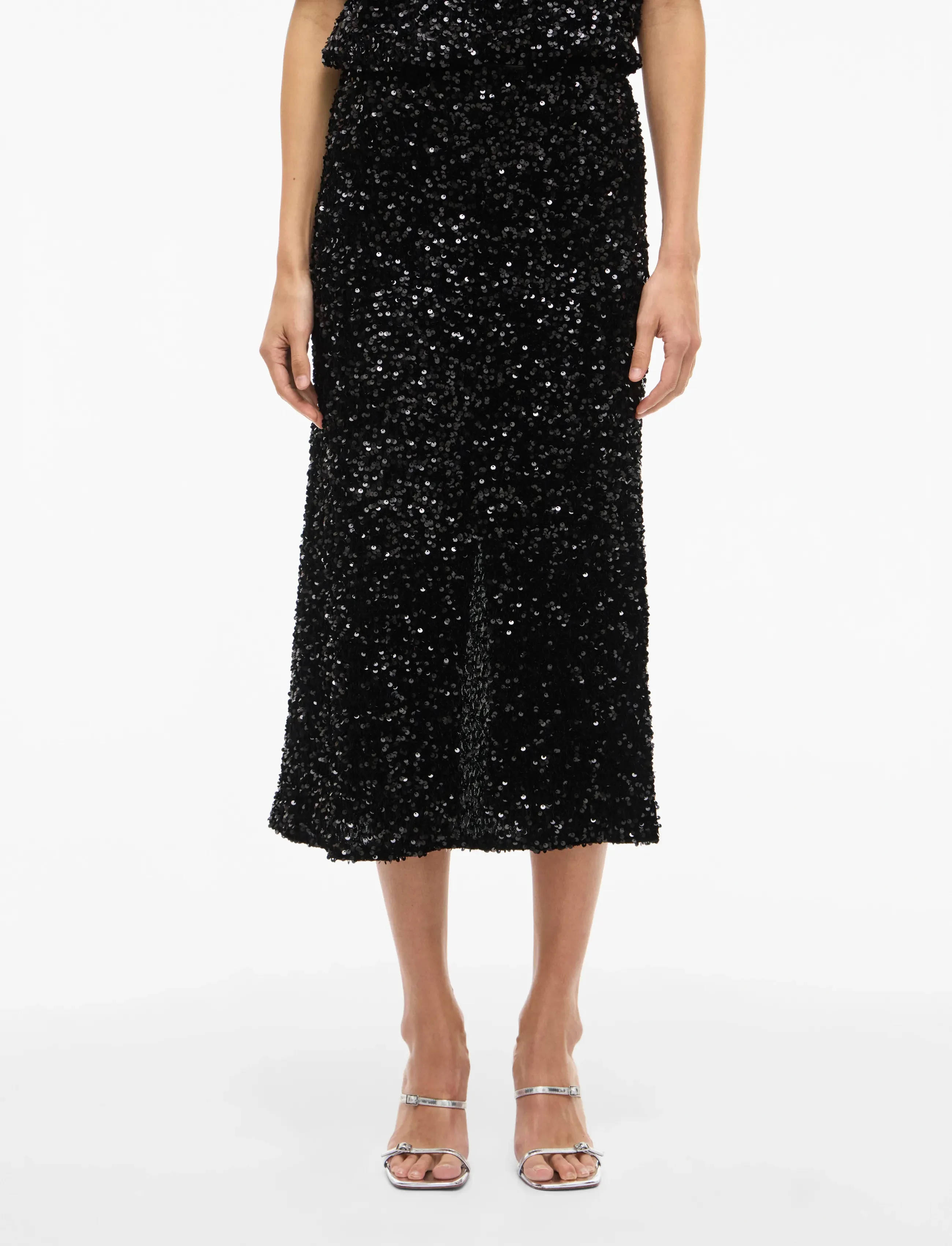 Vila VIFAITH HW MIDI SEQUIN SKIRT/1 - Röcke - BLACK BEAUTY / black