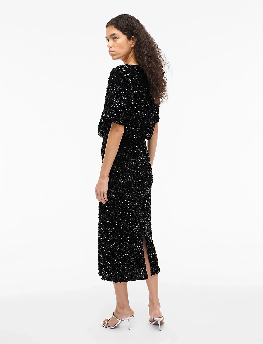 Vila - VIFAITH HW MIDI SEQUIN SKIRT/1 - svārki ar fliteriem - black beauty - 3